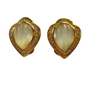 Christian Dior signed vintage glass Gold teardrop w/ Swarovski Crystals